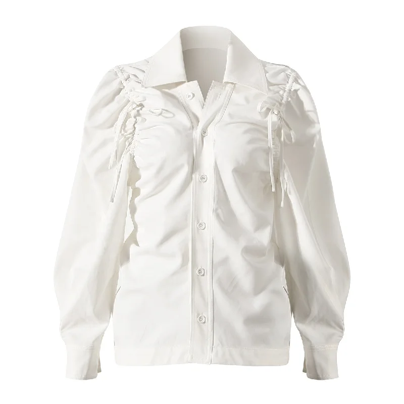 Bettergirl Fashionable Drawstring Casual White Shirt Long Sleeve Spring Women Shirts Blouses Double-Layered Blouse Bettergirl Fashionable Drawstring Casual White Shirt Long Sleeve Spring Women Shirts Blouses Double-Layered Blouse