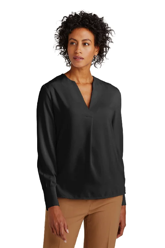 Brooks Brothers Womens Anti Static Open Neck Long Sleeve Blouse - Deep Black Drape Neck Blouse