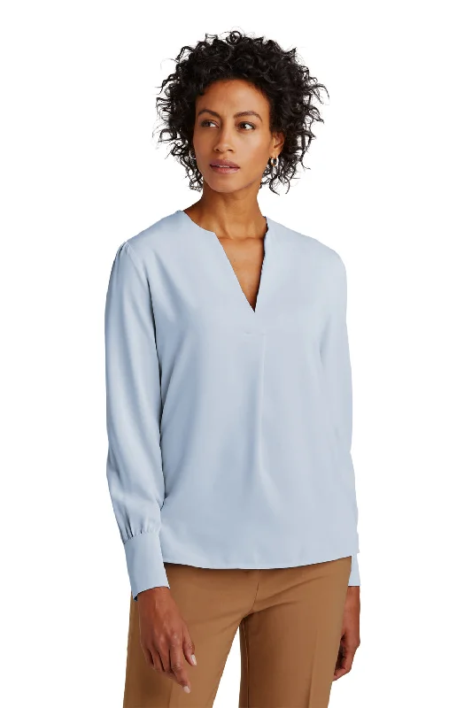 Brooks Brothers Womens Anti Static Open Neck Long Sleeve Blouse - Heritage Blue Soft Modal Blouse