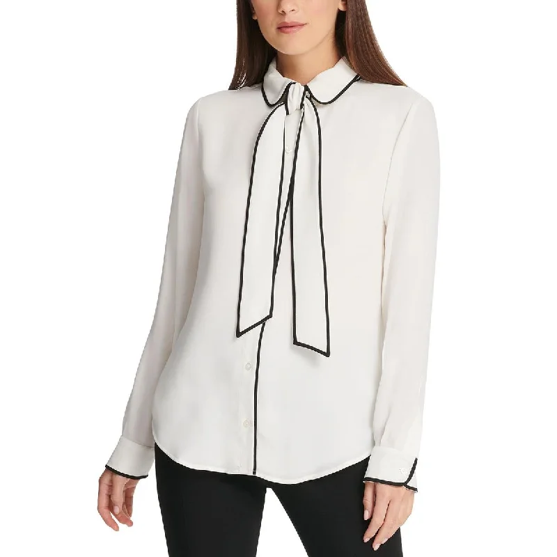 DKNY Womens Petites Button-Down Collared Blouse Wrap Front Blouse