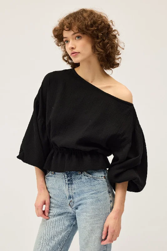 Dominique Healy - Anna Frill Blouse, Black Muslin Pleated Collar Blouse