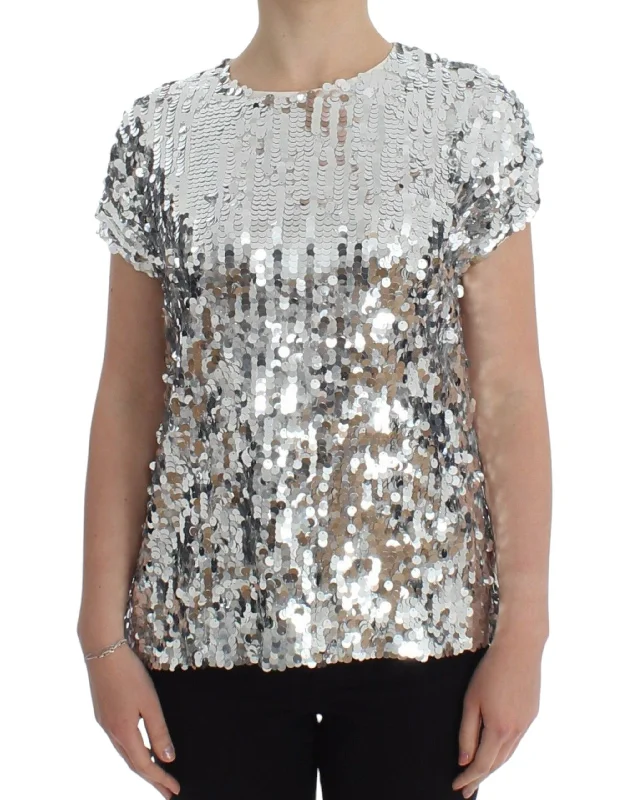 Enchanted Sicily Sequined Evening Blouse Semi-Sheer Blouse