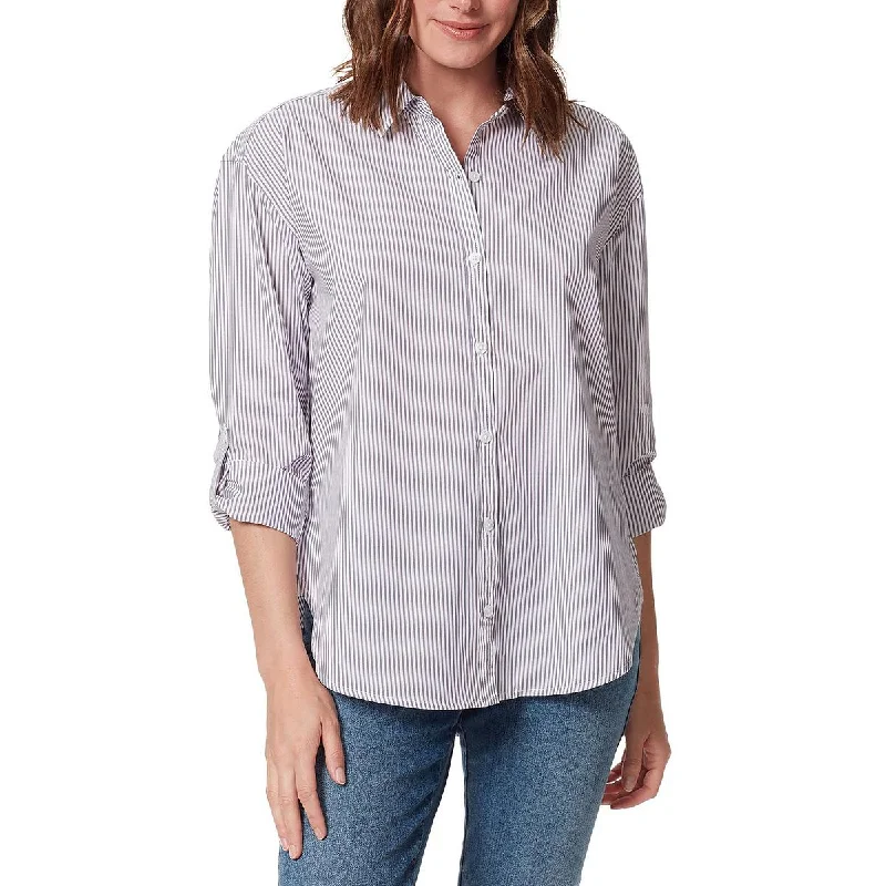 Gloria Vanderbilt Womens Collar Striped Blouse Collared Satin Blouse