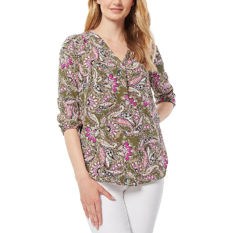 Jones New York Womens Paisley V-Neck Blouse Relaxed Fit Blouse