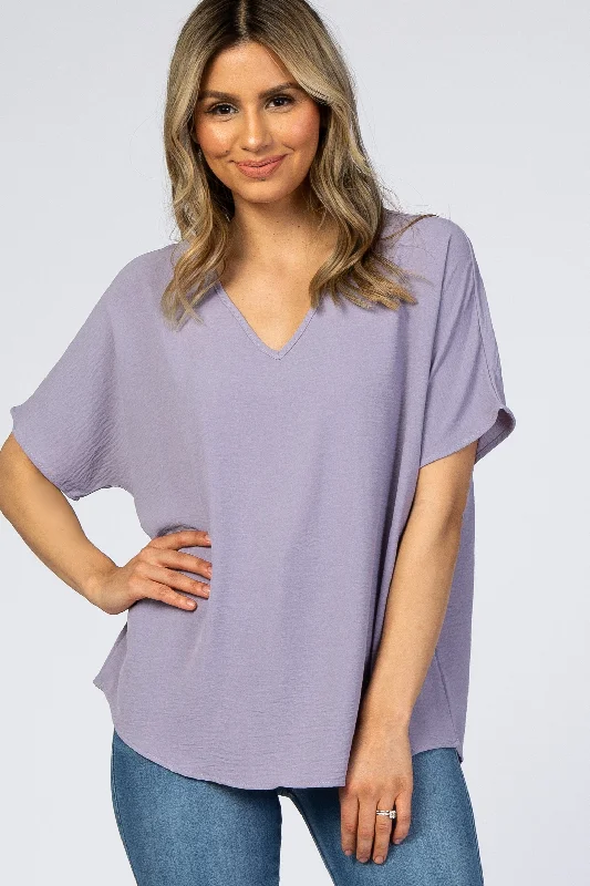 Lavender Short Sleeve Blouse Delicate Bow Blouse