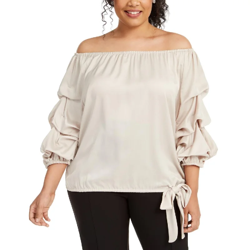 MSK Womens Plus Textured Off the Shoulder Blouse Office-Ready Blouse