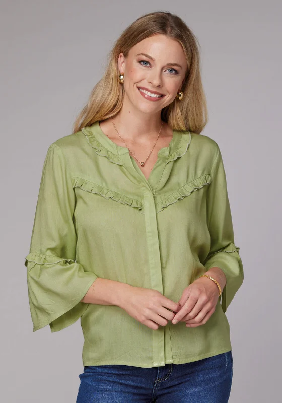 Roper Womens 2083 Feminine Challis Lime Green 100% Rayon L/S Blouse Slim Fit Blouse