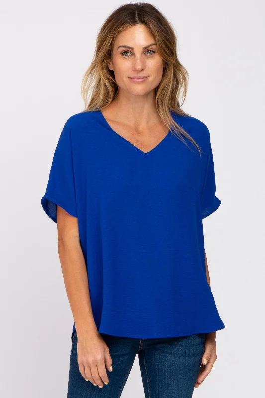 Royal Blue Short Sleeve Blouse Smart Casual Blouse