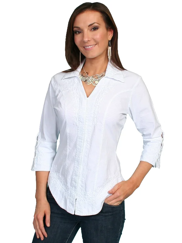 Scully Cantina Collection Blouse White 100% Cotton Floral 3/4 Sleeve M Embroidered Floral Blouse Scully Cantina Collection Blouse White 100% Cotton Floral 3/4 Sleeve M Embroidered Floral Blouse
