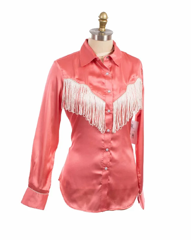 Scully Womens Retro Snap Fringe Pink 100% Polyester L/S Blouse Casual Relaxed Blouse Scully Womens Retro Snap Fringe Pink 100% Polyester L/S Blouse Casual Relaxed Blouse