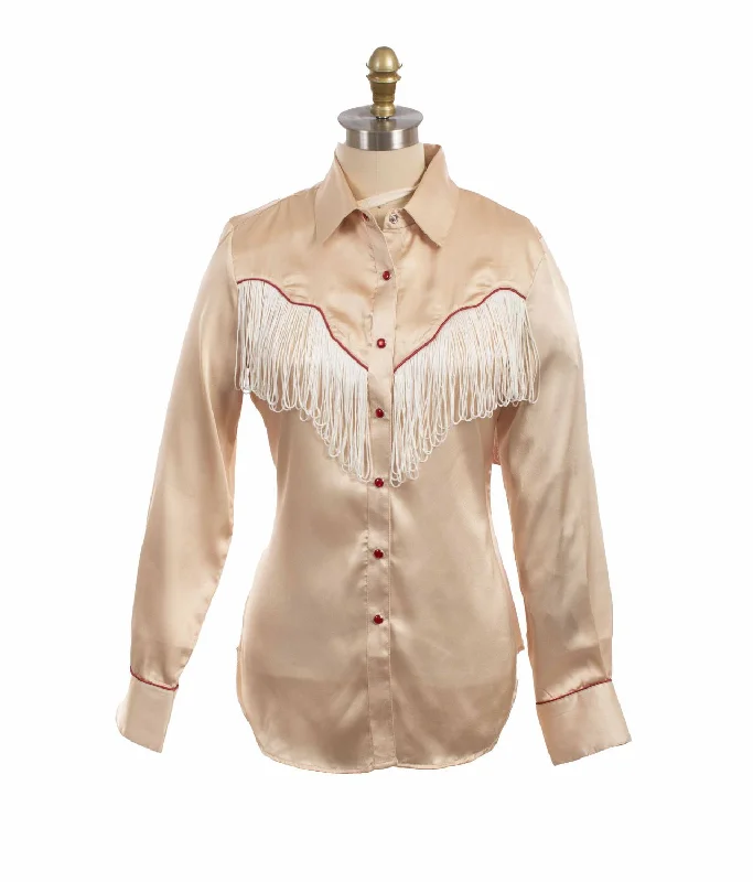 Scully Womens Retro Snap Fringe Tan 100% Polyester L/S Blouse Casual Relaxed Blouse