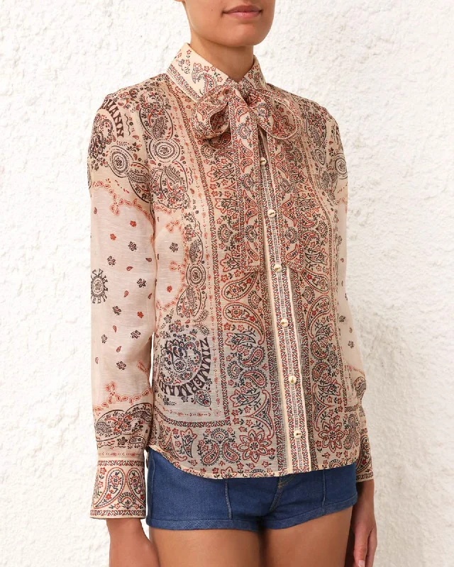 Matchmaker Tie Neck Blouse Embroidered Cotton Blouse