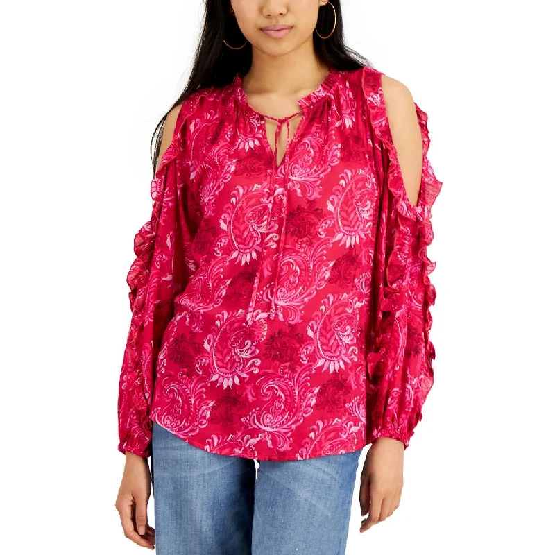 Willow Drive Womens Paisley Split Neck Blouse Lightweight Linen Blouse