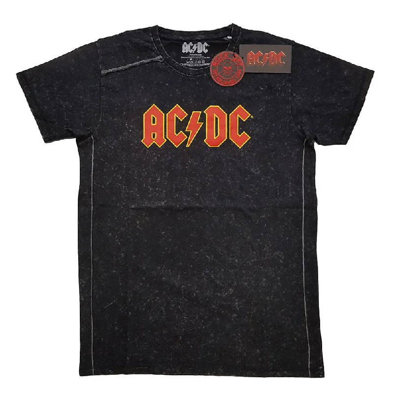 AC/DC Snow Wash T-Shirt: Logo Rayon Velvet Corduroy