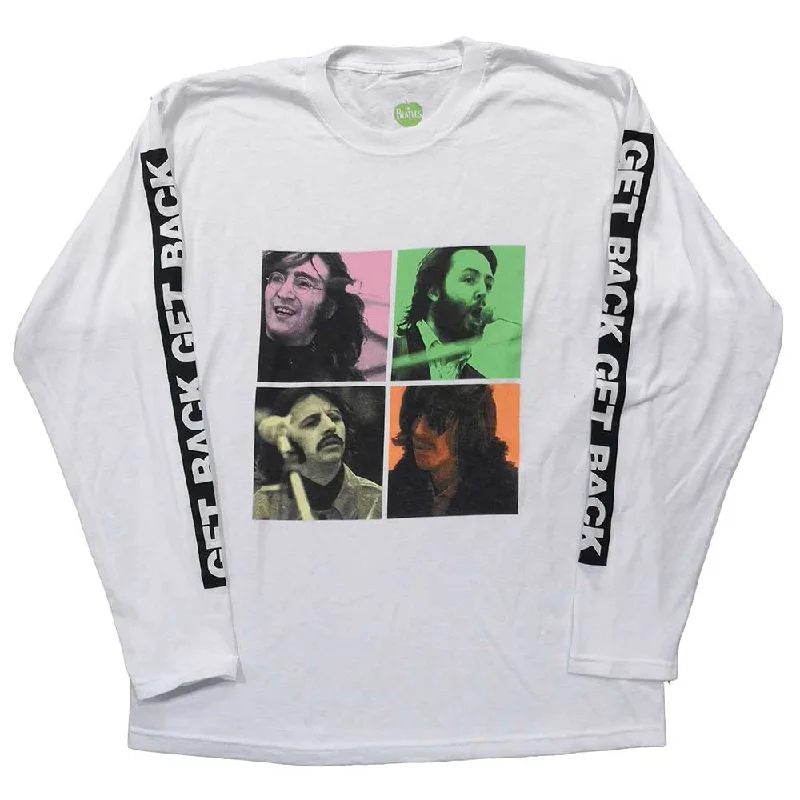 The Beatles Unisex Long Sleeved T-Shirt: Get Back Studio Shots (Sleeve Print) Spandex Blend Rayon Blend Denim Blend The Beatles Unisex Long Sleeved T-Shirt: Get Back Studio Shots (Sleeve Print) Spandex Blend Rayon Blend Denim Blend