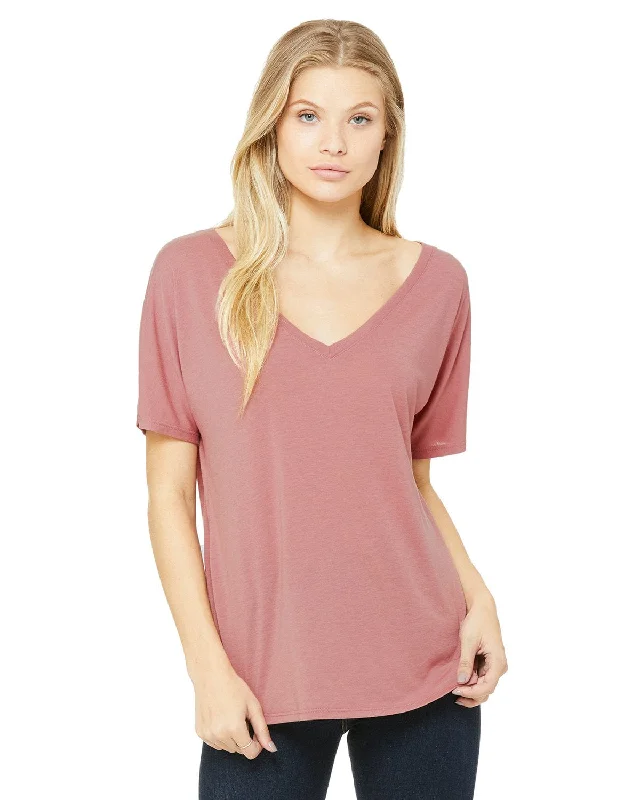 Bella+Canvas Ladies Flowy Simple V-Neck T-Shirt | Mauve Chenille Blend Fleece Blend Nylon Blend