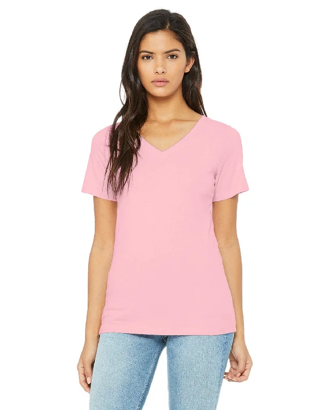 Bella+Canvas Ladies Missy V-Neck T-Shirt | Pink Fashionable Trendy Casual