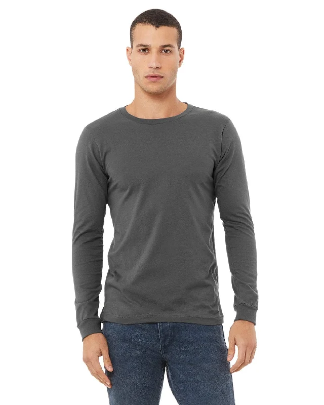 Bella+Canvas Long Sleeve Jersey T-Shirt | Asphalt Ribbed T-Shirt High Neck Heavyweight