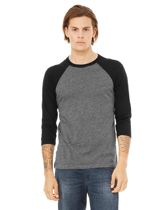 Bella+Canvas Unisex Triblend 3/4-Sleeve Baseball T-Shirt | Deep Hthr/ Black Cozy Warm Stylish