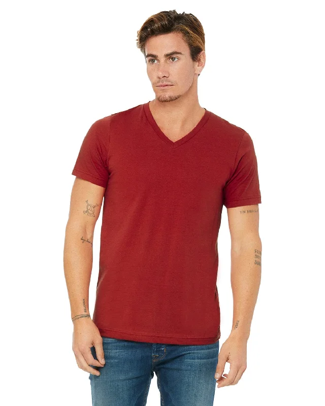 Bella+Canvas Unisex V-Neck T-Shirt | Canvas Red Print Jacquard Patchwork