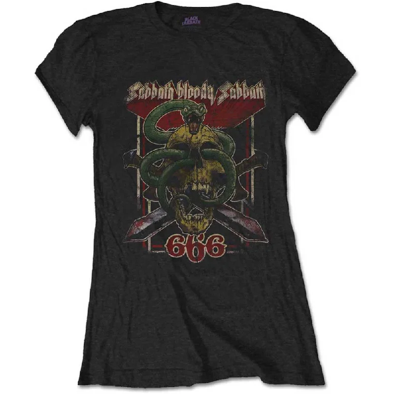 Black Sabbath Ladies T-Shirt: Bloody Sabbath 666 Collared Crew Neck Turtle Neck