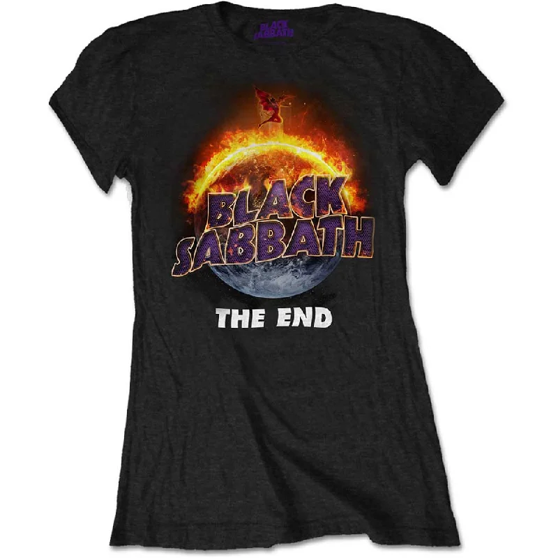 Black Sabbath Ladies T-Shirt: The End Chenille Fabric Brocade Fabric Lace Fabric