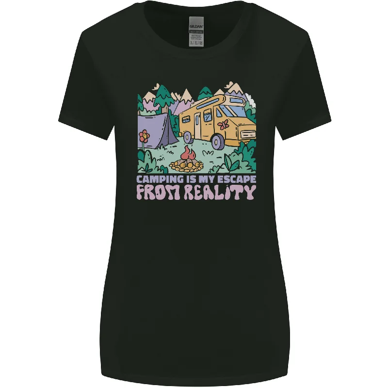 Camping is My Escape From Reality Caravan Womens Wider Cut T-Shirt Real Fur Shearling Chenille Camping is My Escape From Reality Caravan Womens Wider Cut T-Shirt Real Fur Shearling Chenille