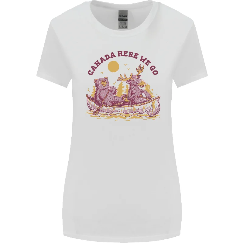 Canada Here We Go Moose and Bear Canadian Womens Wider Cut T-Shirt Real Fur Shearling Chenille Canada Here We Go Moose and Bear Canadian Womens Wider Cut T-Shirt Real Fur Shearling Chenille