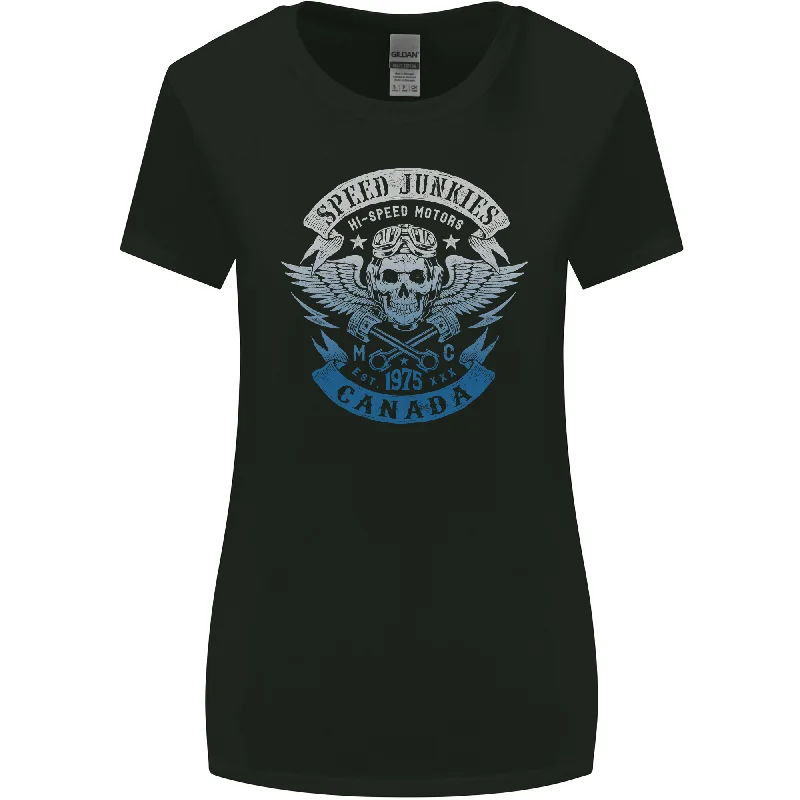 Canada Speed Junkies Biker Motorcycle Womens Wider Cut T-Shirt Print Jacquard Patchwork Canada Speed Junkies Biker Motorcycle Womens Wider Cut T-Shirt Print Jacquard Patchwork