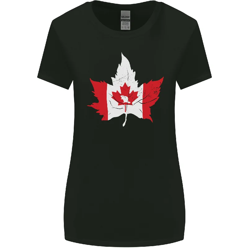 Canadian Maple Leaf Flag Canada Beaver Womens Wider Cut T-Shirt Spandex Blend Rayon Blend Denim Blend