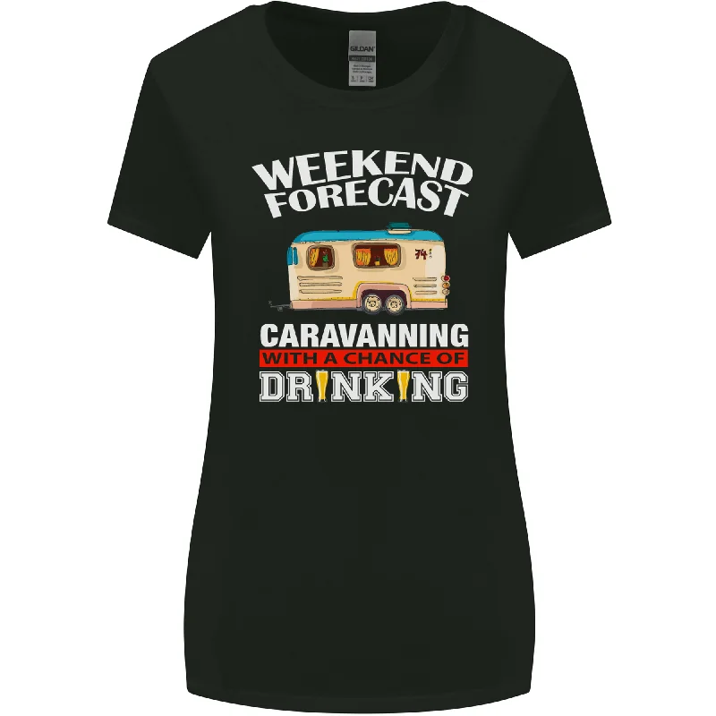 Caravan Weekend Forecast Caravanning Womens Wider Cut T-Shirt Wool Fabric Cashmere Fabric Tweed Fabric