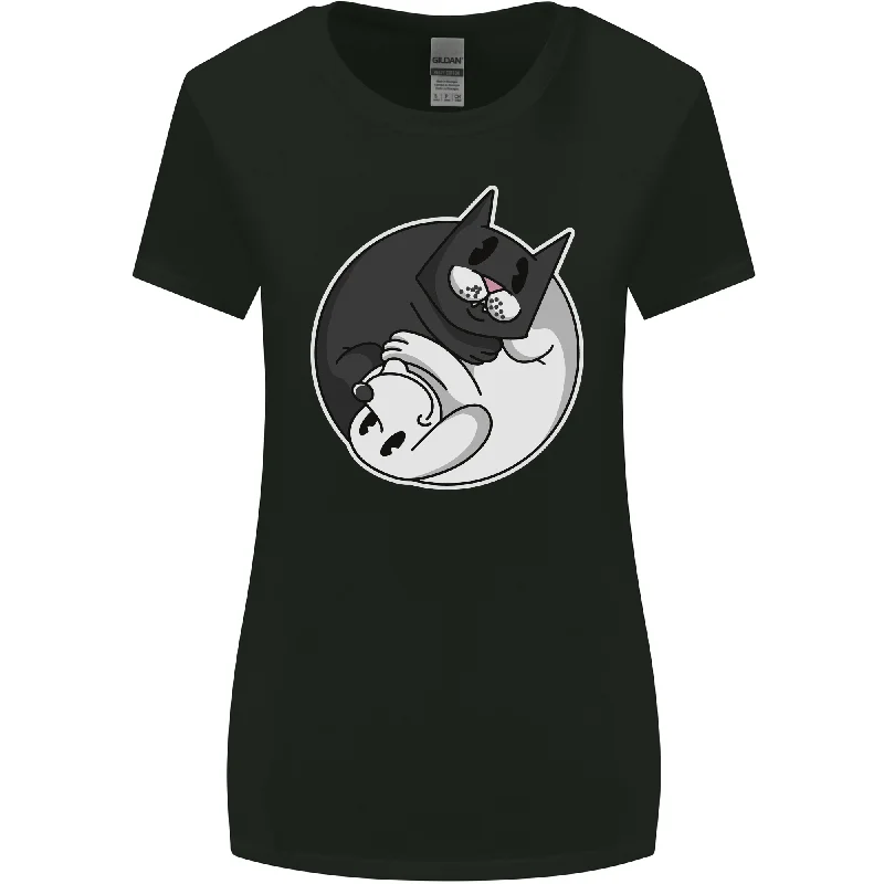 Cat and Dog Yin Yang Womens Wider Cut T-Shirt Zippered Front Buttoned Front Snap Front