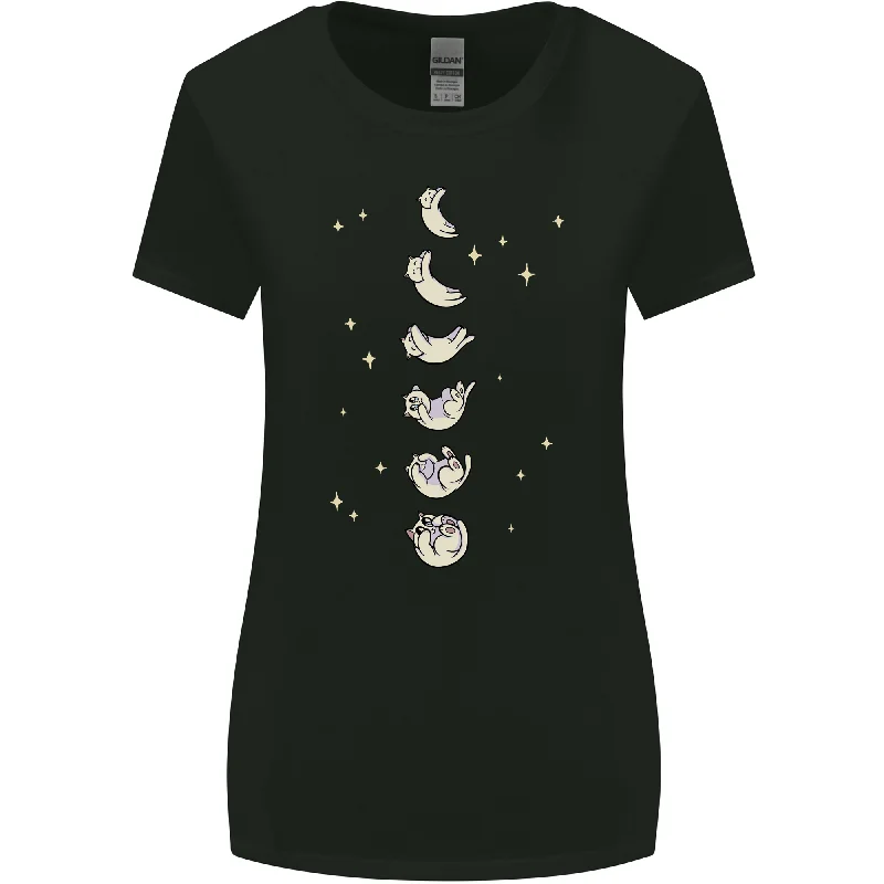 Cat Moon Cycles Phases Full Supermoon Womens Wider Cut T-Shirt Solid Color Striped Floral