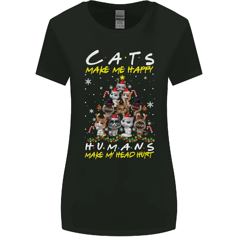 Cats Make Me Happy Funny Christmas Womens Wider Cut T-Shirt Chenille Fabric Brocade Fabric Lace Fabric