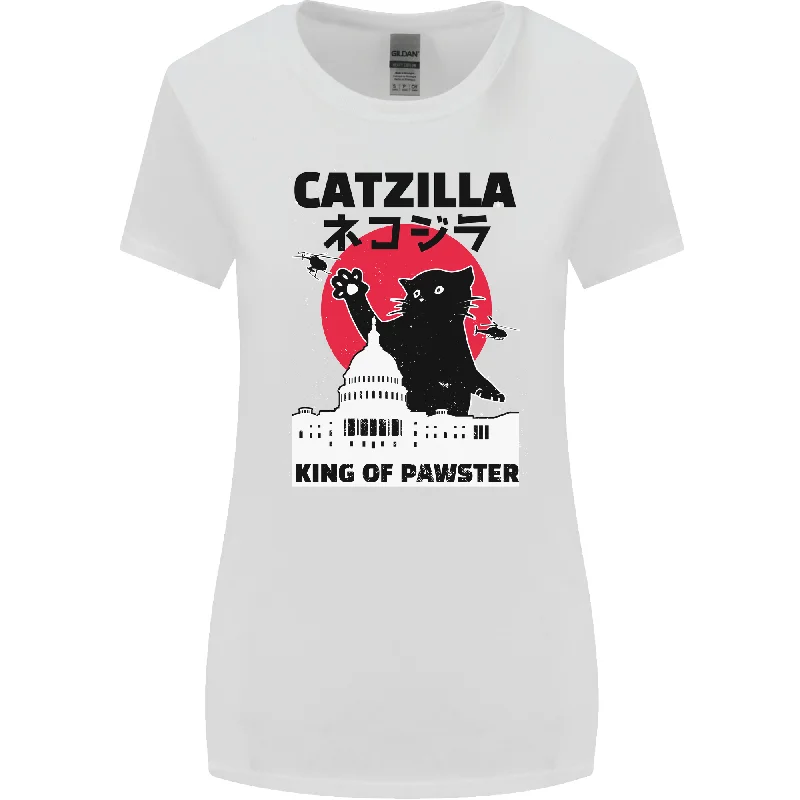 Catzilla Funny Cat Parody Womens Wider Cut T-Shirt Layered Multi-layer Single Layer