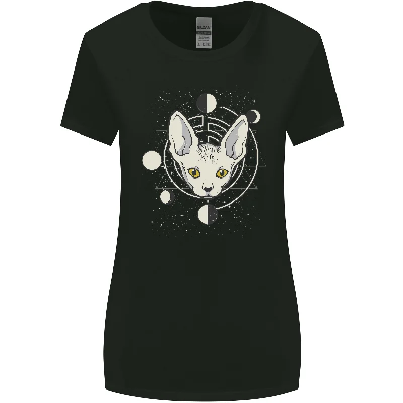 Celestial Cat Moon Phases Womens Wider Cut T-Shirt Striped Floral Plaid