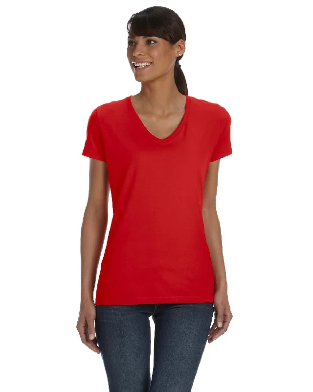 Fruit of the Loom Ladies 100% Heavy Cotton HD V-Neck T-Shirt | True Red Knit Fabric Woven Fabric Fleece Fabric Fruit of the Loom Ladies 100% Heavy Cotton HD V-Neck T-Shirt | True Red Knit Fabric Woven Fabric Fleece Fabric