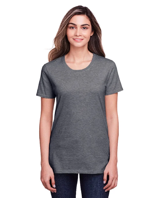 Fruit of the Loom Ladies ICONIC T-Shirt | Charcoal Heather Notch Collar Peter Pan Collar Cowl Neck