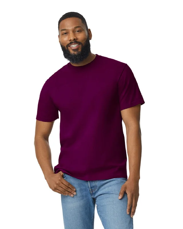 Gildan Unisex Softstyle Midweight T-Shirt | Maroon Striped Floral Plaid