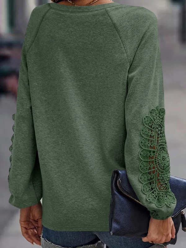 Green T-Shirt with Lace-Up Sleeves Houndstooth Herringbone Solid