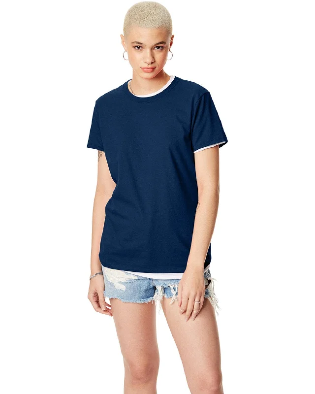 Hanes Ladies Classic Fit Tee | Navy Mesh Blend Leather Blend Suede Blend