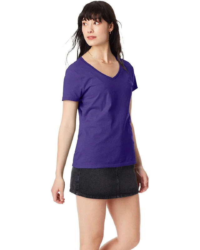 Hanes Ladies Ringspun Cotton Nano V-Neck T-Shirt | Purple Thin T-Shirt Open Front Quick Dry