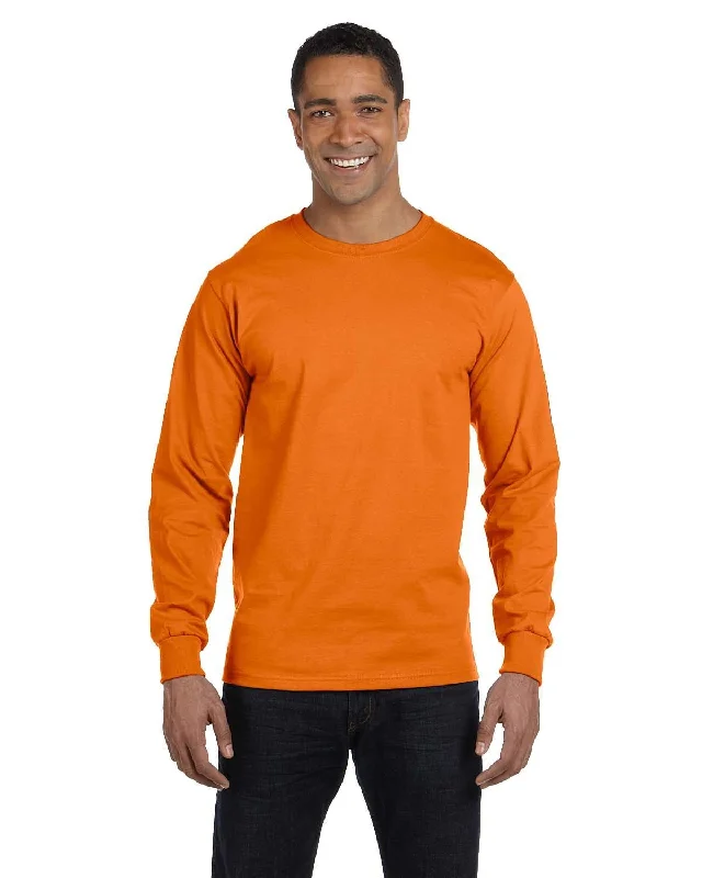 Hanes Long Sleeve Beefy-T T-Shirt | Orange Collared Crew Neck Turtle Neck