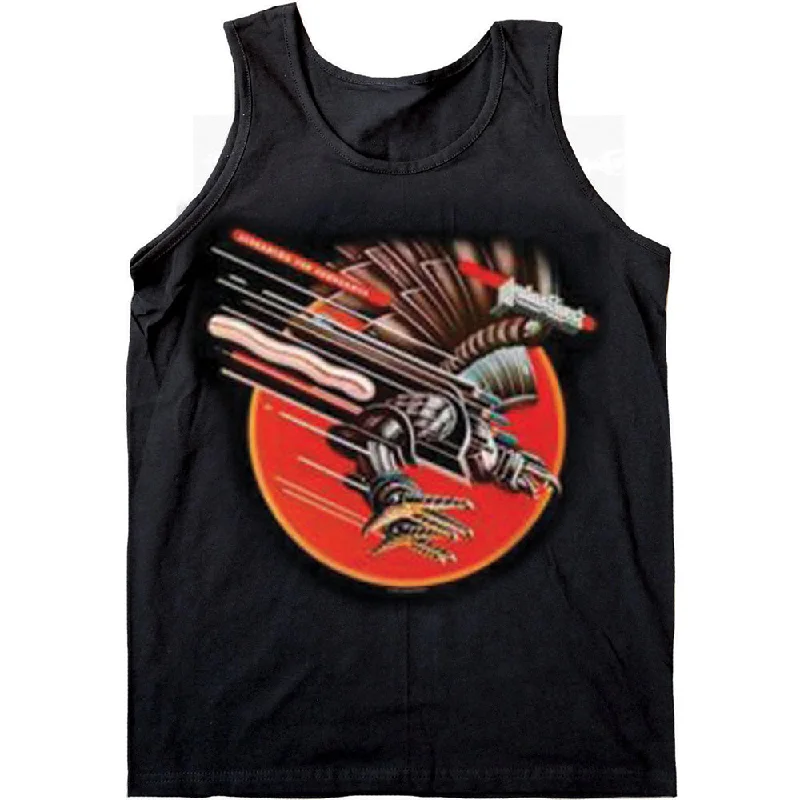 Judas Priest Ladies Vest T-Shirt: Vengeance with Glitter Print Application Chenille Blend Fleece Blend Nylon Blend