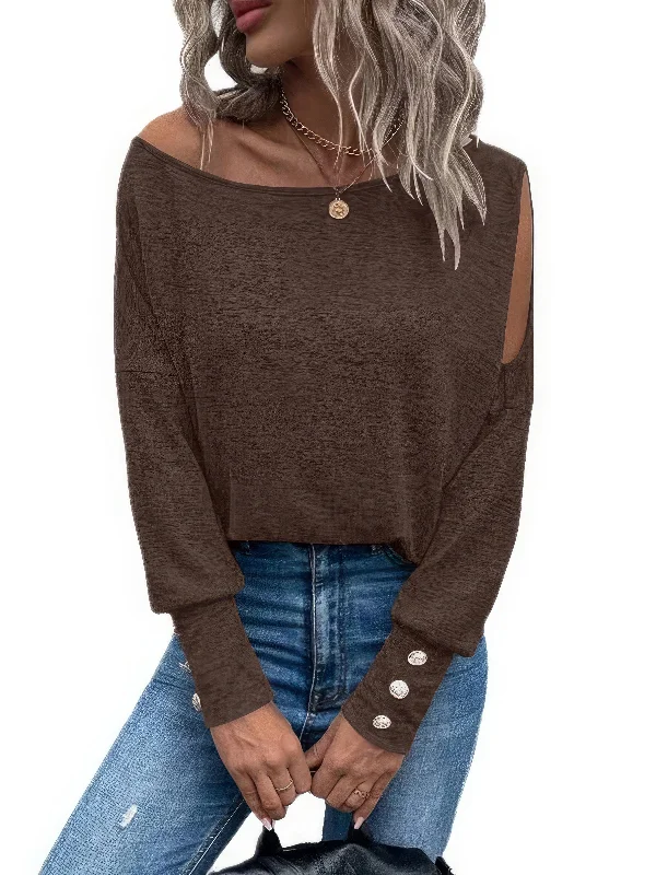 Long Sleeve T-Shirt with Buttoned Cuffs and Shoulder Cutout Lace Blend Ribbed Blend Corduroy Blend Long Sleeve T-Shirt with Buttoned Cuffs and Shoulder Cutout Lace Blend Ribbed Blend Corduroy Blend