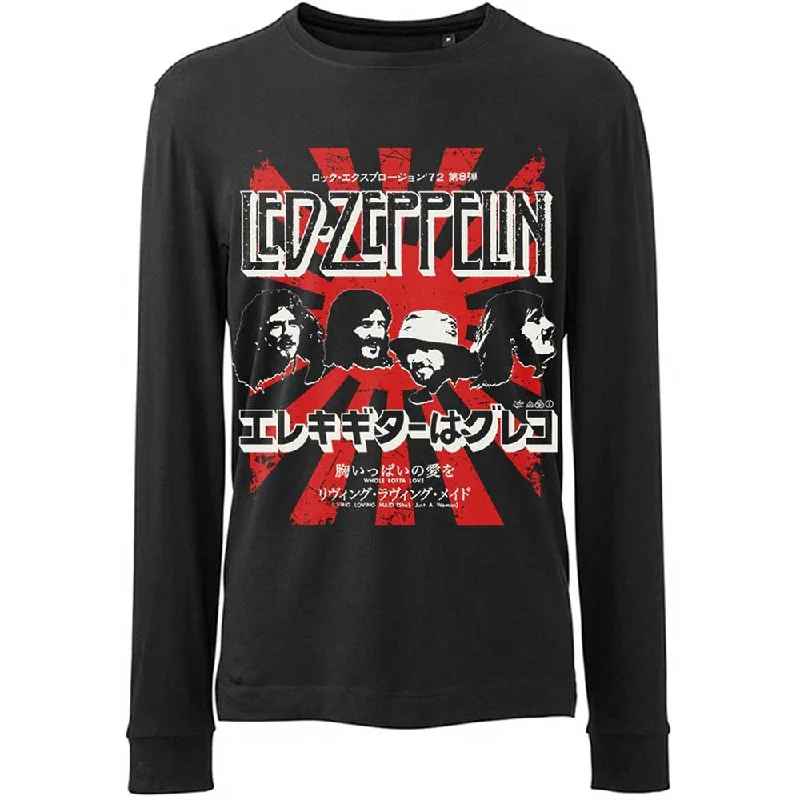 Led Zeppelin Unisex Long Sleeved T-Shirt: Japanese Burst Houndstooth Herringbone Solid Led Zeppelin Unisex Long Sleeved T-Shirt: Japanese Burst Houndstooth Herringbone Solid