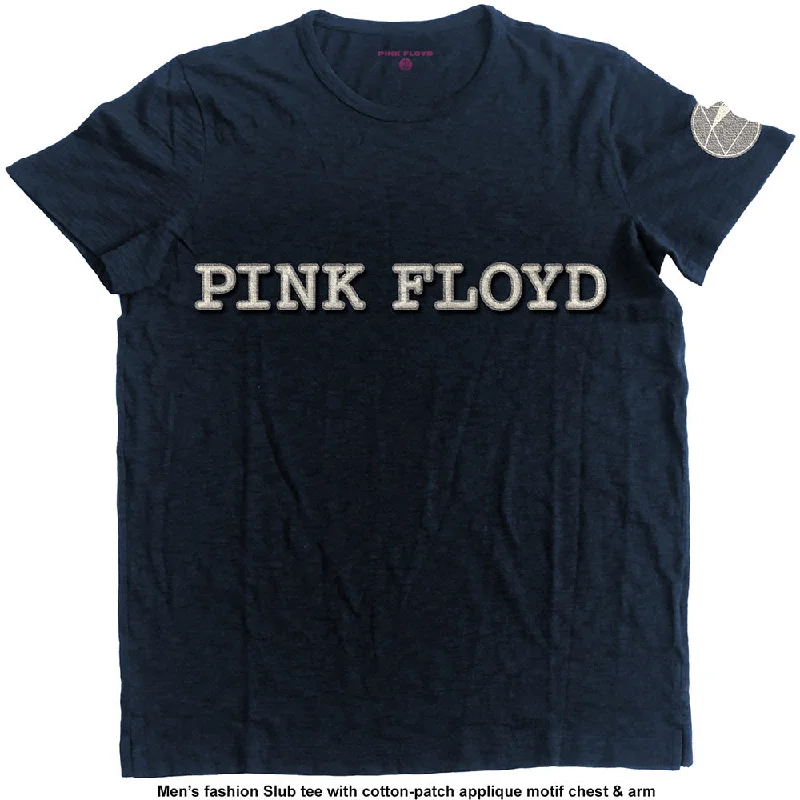 Pink Floyd Unisex Fashion T-Shirt: Logo & Prism (Applique Motifs) Mesh Blend Leather Blend Suede Blend