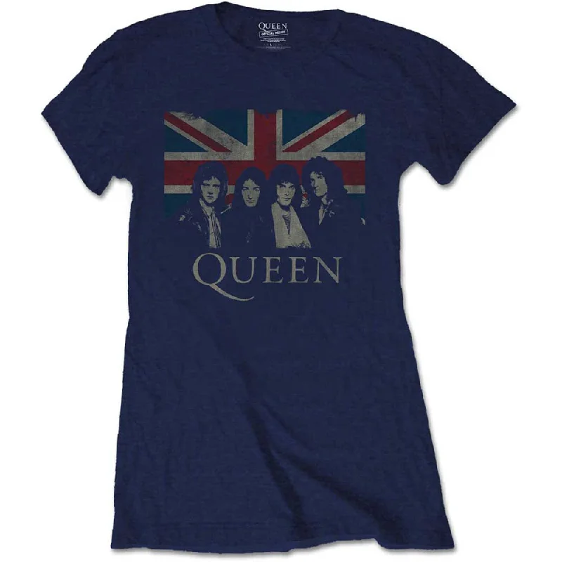 Queen Ladies T-Shirt: Vintage Union Jack Mesh Fabric Canvas Fabric Denim Fabric