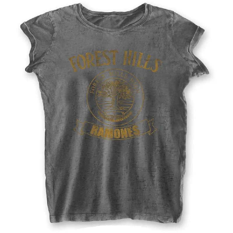 Ramones Ladies Fashion T-Shirt: Forest Hills (Burn Out) Fitted T-Shirt Seamless Stretchy