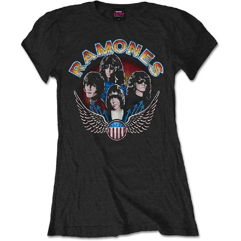 Ramones Ladies T-Shirt: Vintage Wings Photo Nylon Fabric Polyester Fabric Spandex Fabric